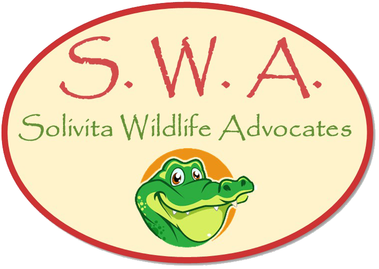 An oval logo with the text S.W.A, Solivita Wildlife Associates and a cartoon alligator at the bottom